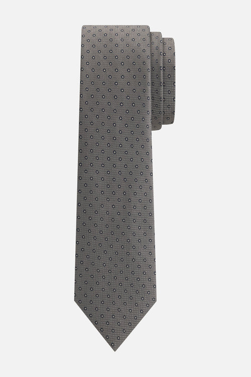 Stropdas zijde cirkel grijs met een patroon van cirkels in grijs en blauw, elegant en stijlvol accessoire.