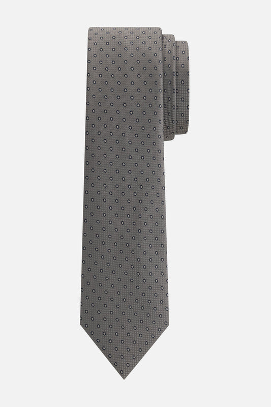 Stropdas zijde cirkel grijs met een patroon van cirkels in grijs en blauw, elegant en stijlvol accessoire.