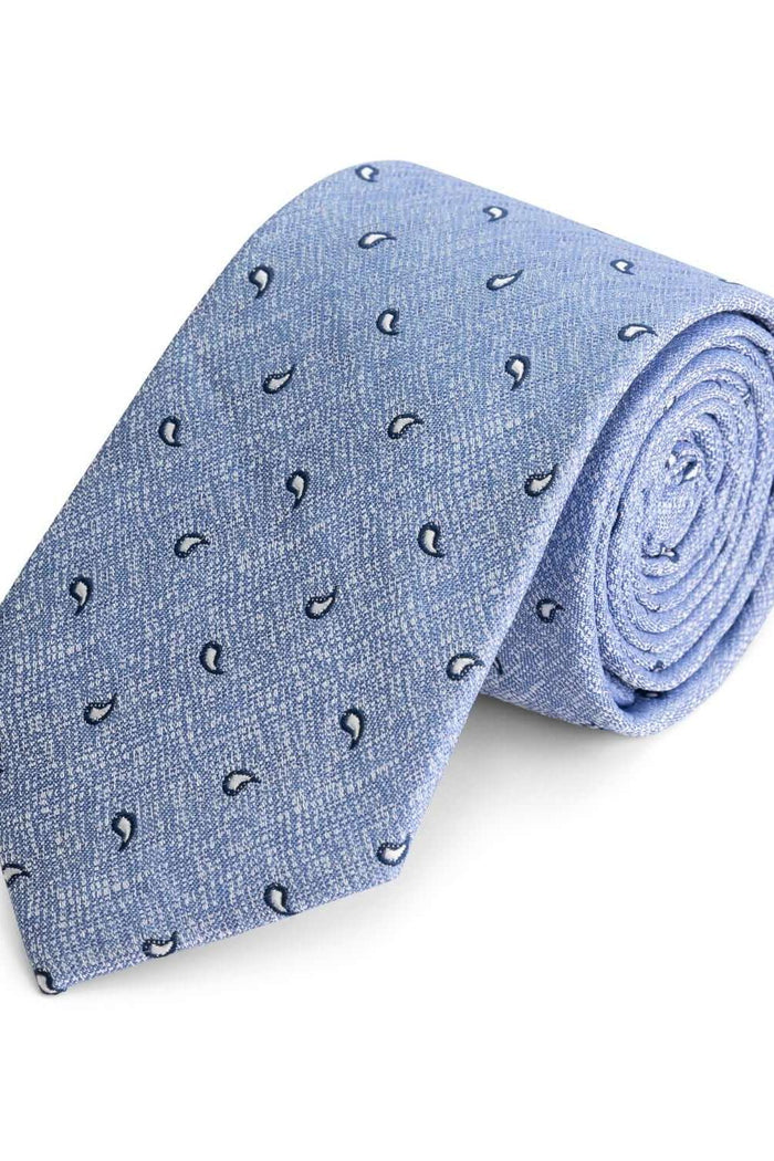 Stropdas zijde mix Mistblauw Paisley Textuur, stijlvolle mistblauwe stropdas met paisley effecten.