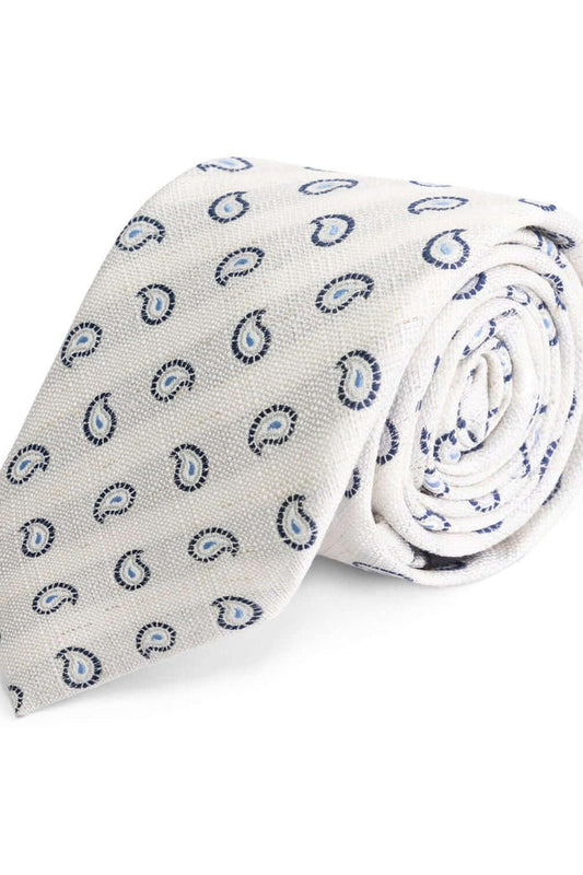 Stropdas zijde mix Paisley Wit Glans, gebroken wit met paisley patroon, ademend en stijlvol.