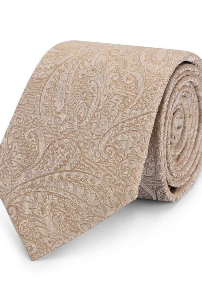 Stropdas zijde paisley beige-bruin, elegante beige-bruin zijden stropdas met paisleydesign en subtiele glans.