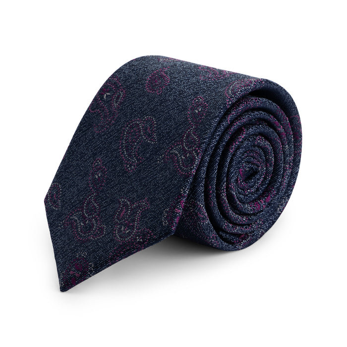 Stropdas zijde paisley blauw, elegante blauwe zijden stropdas met paisley-design, professioneel en stijlvol.