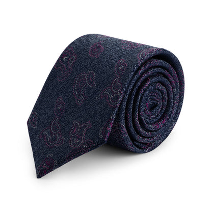 Stropdas zijde paisley blauw, elegante blauwe zijden stropdas met paisley-design, professioneel en stijlvol.