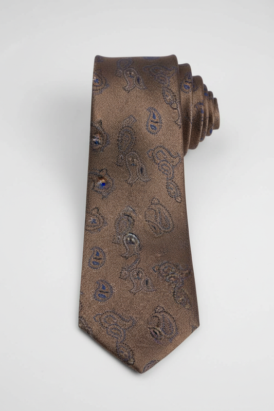 Stropdas zijde paisley bruin, handgemaakt in warme bruin tinten, met randafwerking