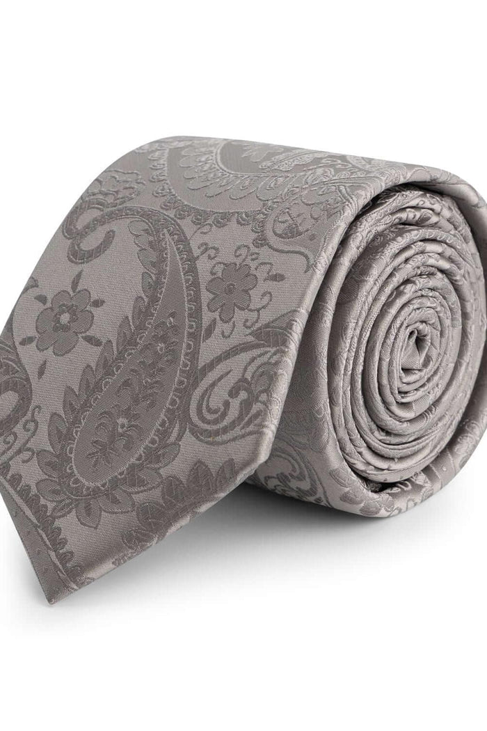 Stropdas zijde paisley grijs, elegante grijze paisley zijden stropdas voor een professionele uitstraling.