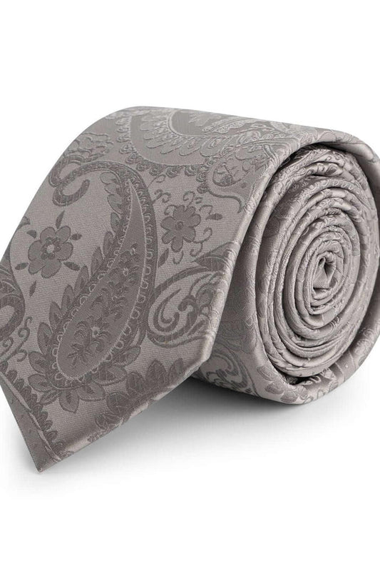 Stropdas zijde paisley grijs, elegante grijze paisley zijden stropdas voor een professionele uitstraling.
