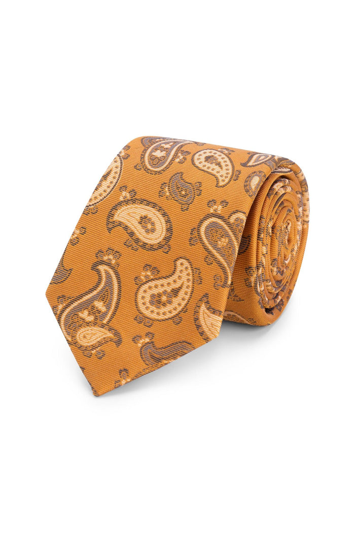 Stropdas zijde paisley oranje met een elegant paisleypatroon in warme oranje tinten.