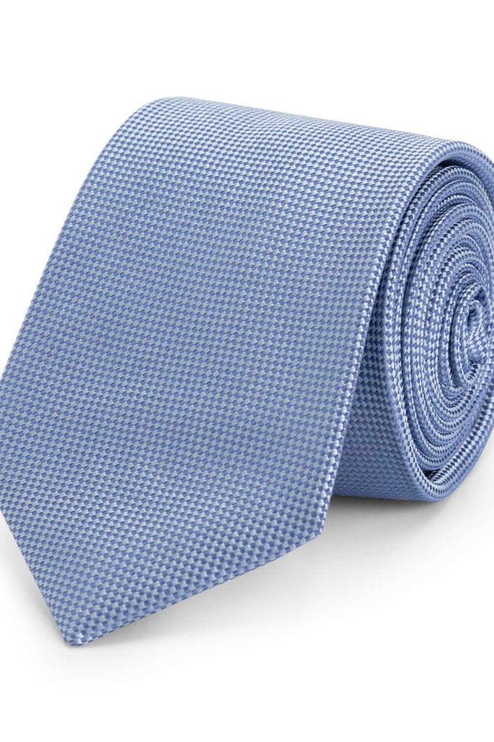 Stropdas zijde patronen blauw, blauwe zijde stropdas met microdessin en subtiele glans.