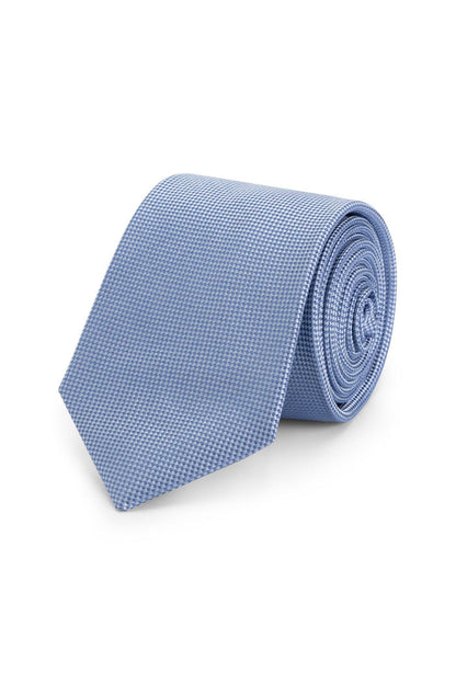 Stropdas zijde patronen blauw met microdessin en subtiele glans, een stijlvolle accessoire voor elke gelegenheid.