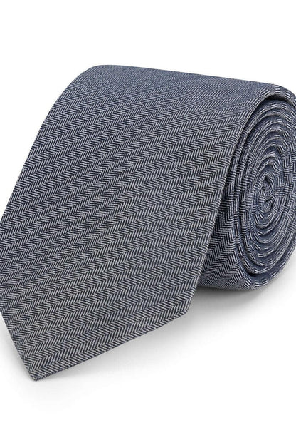 Stropdas zijde patronen donkerblauw, donkerblauwe zijden stropdas met visgraatpatroon.