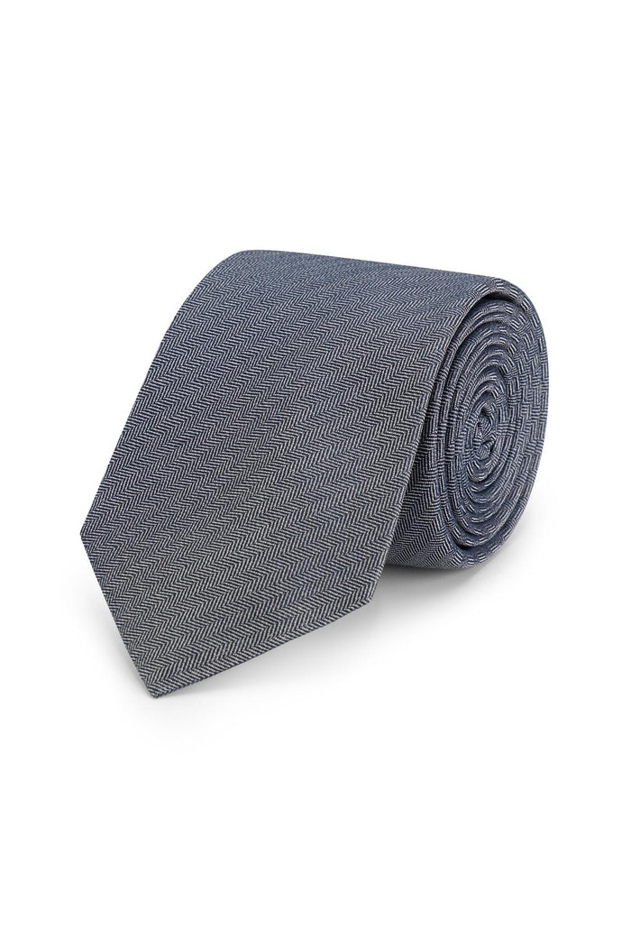 Stropdas zijde patronen donkerblauw, donkerblauwe zijde stropdas met visgraatpatroon, elegant en verfijnd.