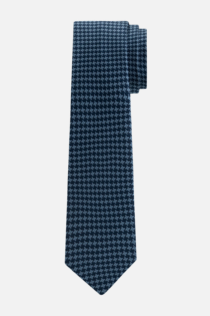 Stropdas zijde pied-de-poule blauw met een stijlvol patroon in donkerblauw.