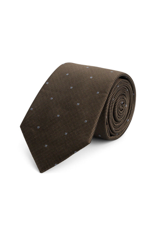 Stropdas zijde print dammen woodbruin in woodbruine kleur met dammenprint en een elegante uitstraling.