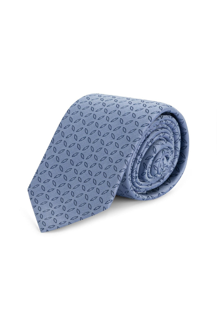 Stropdas zijde print ovaal puntig blauw, donkerblauwe ovale print en puntige tip, elegant en stijlvol.