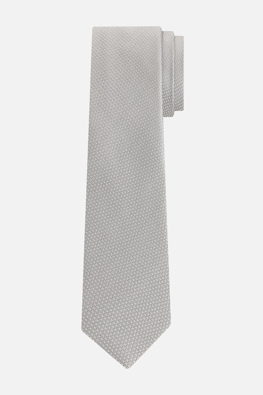 Stropdas zijde print zilver - elegante grijze zijden stropdas met een verfijnd patroon.