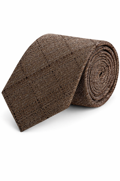 Stropdas zijde ruit bruin, elegant bruin zijde met ruitpatroon voor een professionele uitstraling.