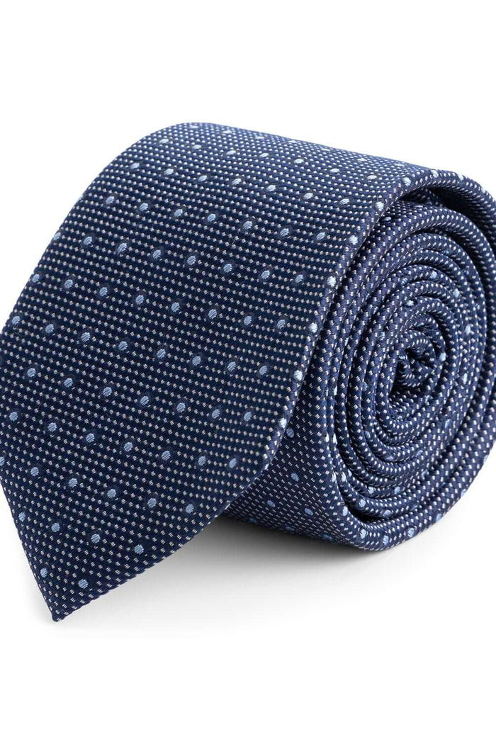 Stropdas zijde stip blauw, elegante zijde stropdas met lichtblauw stipjespatroon voor een professionele uitstraling.