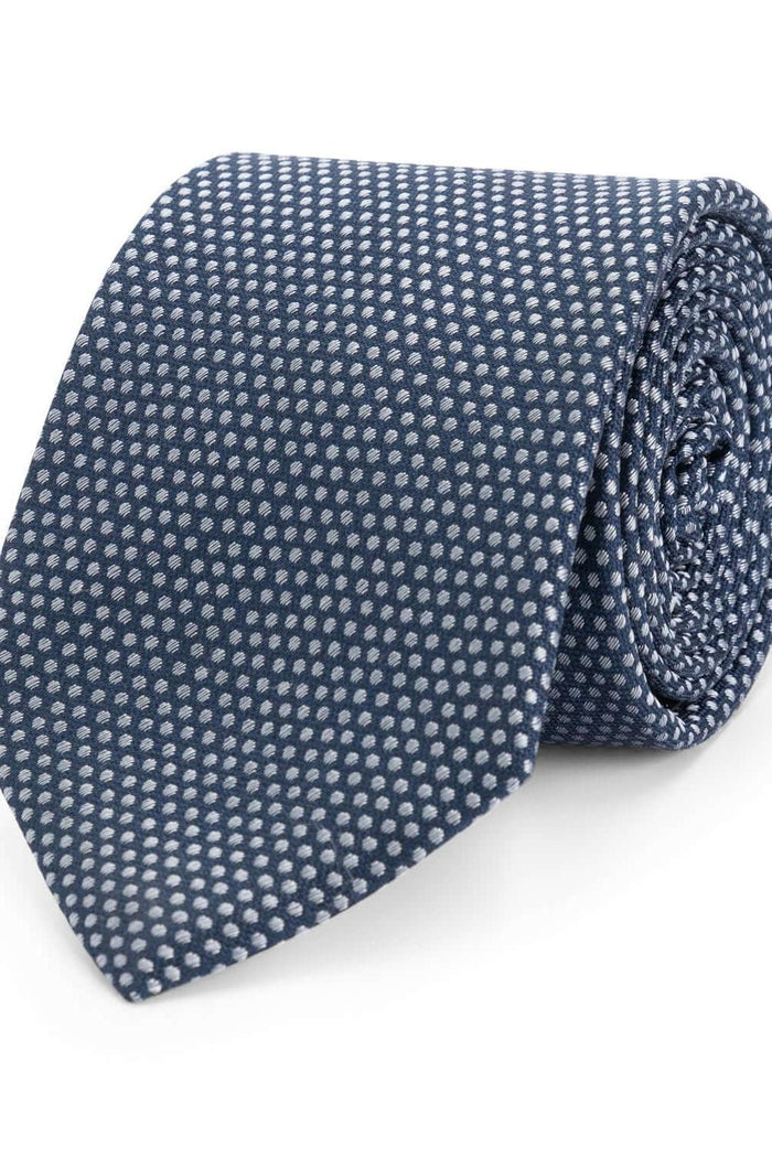 Stropdas zijde stippel blauw, 100% zijde met subtiel glanzend blauw microstippeldessin.
