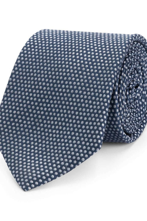Stropdas zijde stippel blauw, 100% zijde met subtiel glanzend blauw microstippeldessin.