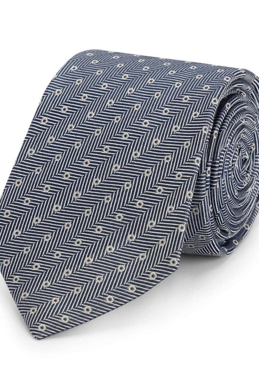 Stropdas zijde stippel blauw, 100% zijde, visgraatstructuur met subtiele stippelprint.