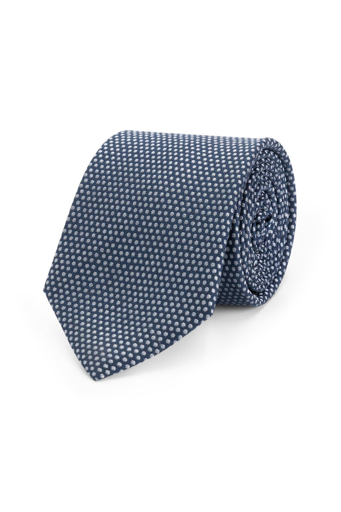 Stropdas zijde stippel blauw, 100% zijde met subtiel glanzend blauw en microstippeldessin.