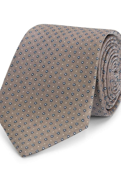 Stropdas zijde stippel bruin, elegante bruine zijde stropdas met microstippelpatroon en glans.