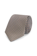 Stropdas zijde stippel bruin met een microstippelpatroon en glans, perfecte keuze voor formele gelegenheden.