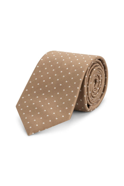Stropdas zijde stippel bruin, 100% zijde met bruine stipprint, professionele uitstraling.