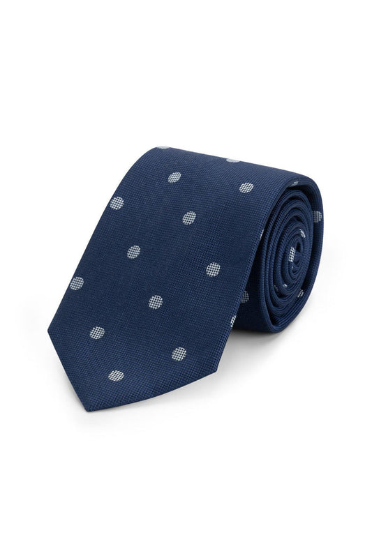 Stropdas zijde stippel donkerblauw, 100% zijde, donkerblauw met stippenprint, stijlvolle accessoire.