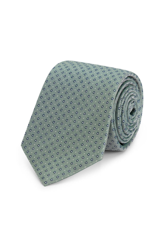Stropdas zijde stippel groen, groene zijde stropdas met micro-stippelprint en stevige voering.