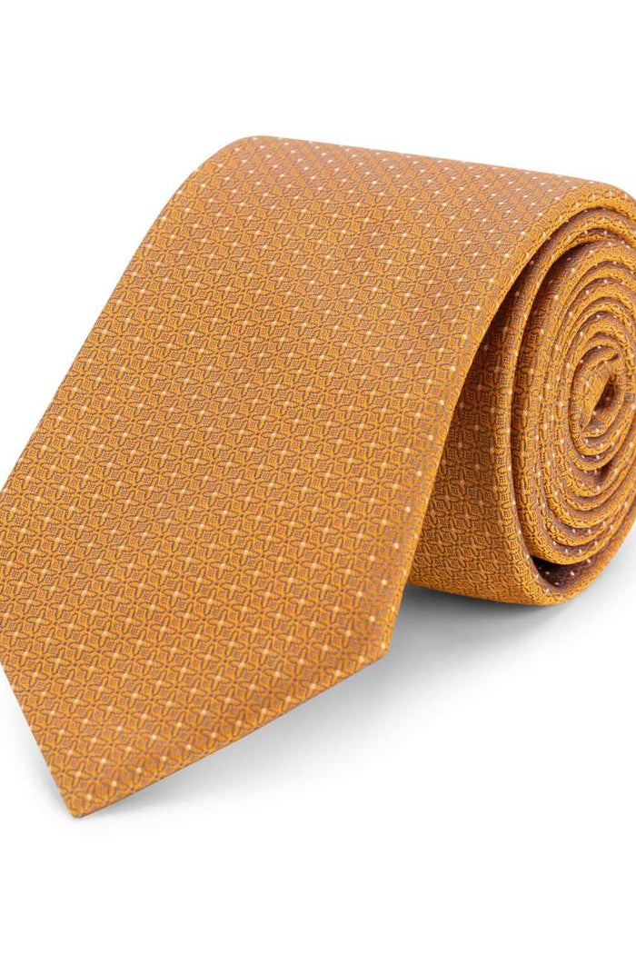 Stropdas zijde stippel oranje, elegante oranje zijden stropdas met subtiele stippenprint.