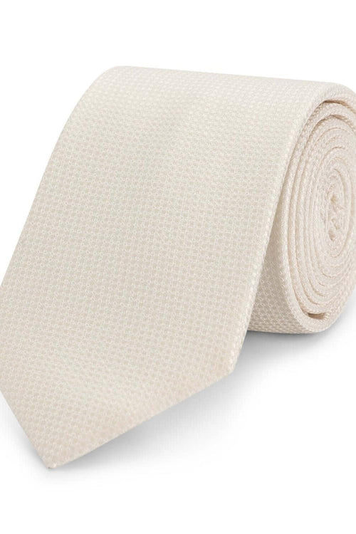 Stropdas zijde stippel wit, elegante zijden stropdas met wit stippenpatroon voor subtiele glans.
