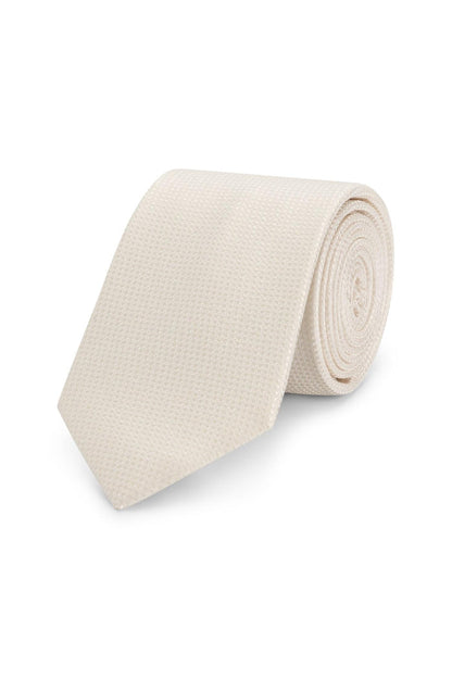 Stropdas zijde stippel wit, elegante witte stropdas met subtiele glans en stippenpatroon.