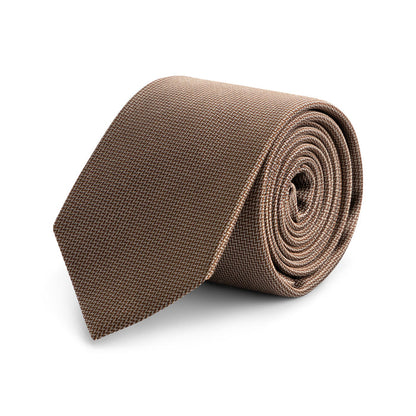 Stropdas zijde visgraat bruin, bruine zijde stropdas met visgraatmotief in elegant design.