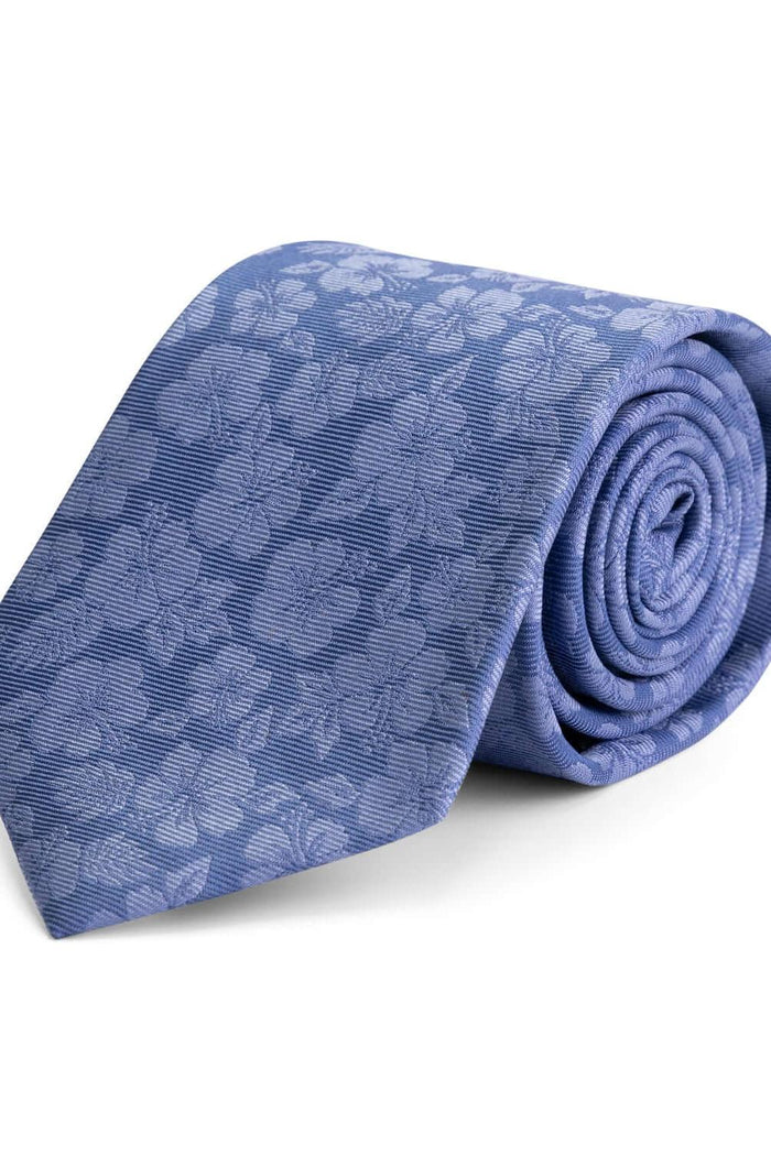 Lichtblauwe stropdas zijde met bloemendessin, perfect voor formele gelegenheden.