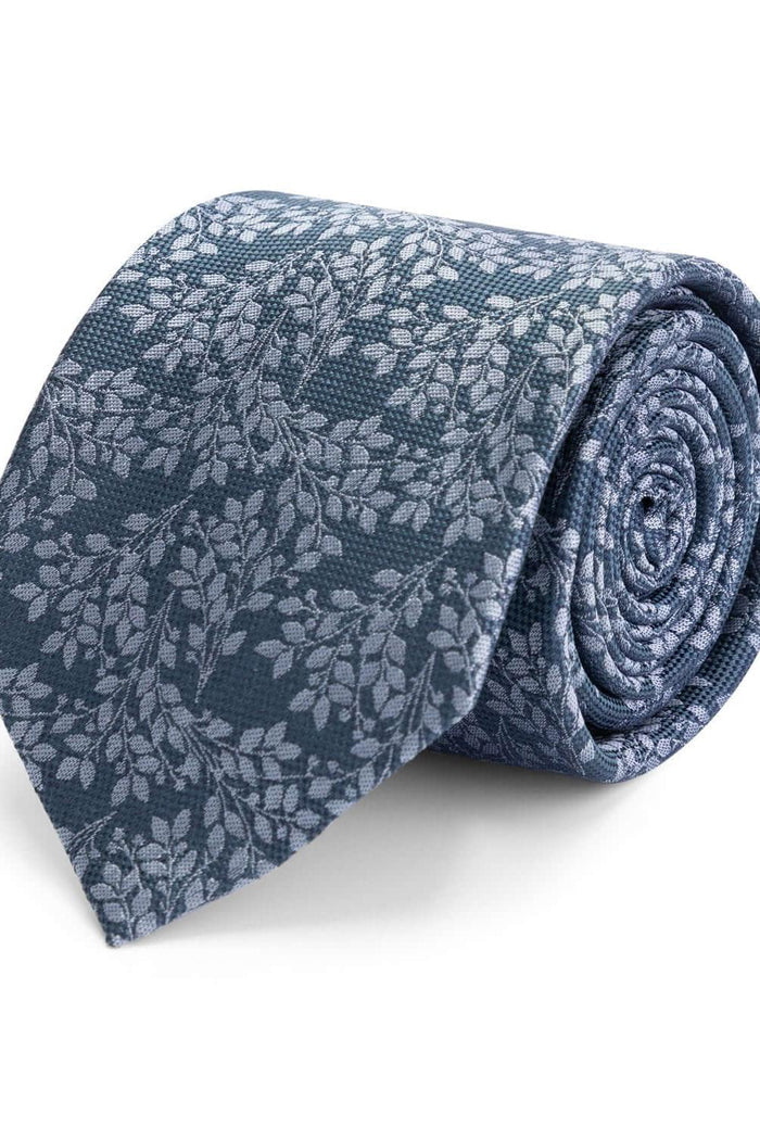 Stropdas zijde met jacquard bladpatroon in marineblauw, voegt formele flair toe aan elke outfit.
