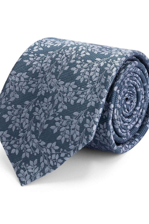 Stropdas zijde met jacquard bladpatroon in marineblauw, voegt formele flair toe aan elke outfit.