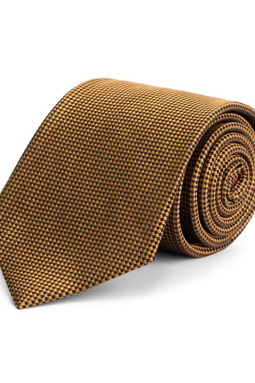 Stropdas zijde in een geometrisch patroon in bruin en zwart, met een luxe uitstraling.