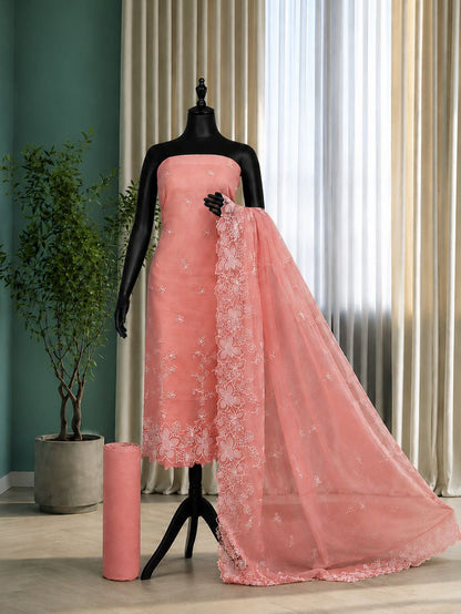 Indiehaat | Peach Kota Doria Suit Set | Embroidery