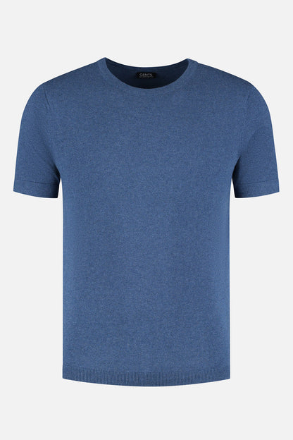 T-shirt knitted denimblauw