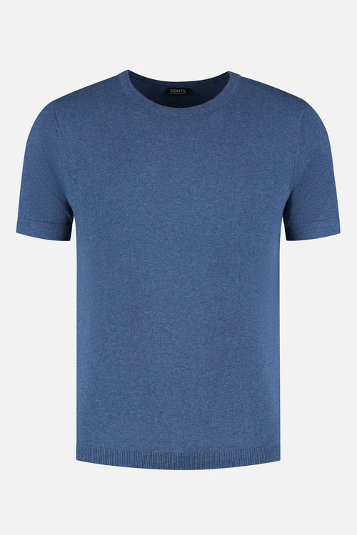 T-shirt knitted denimblauw