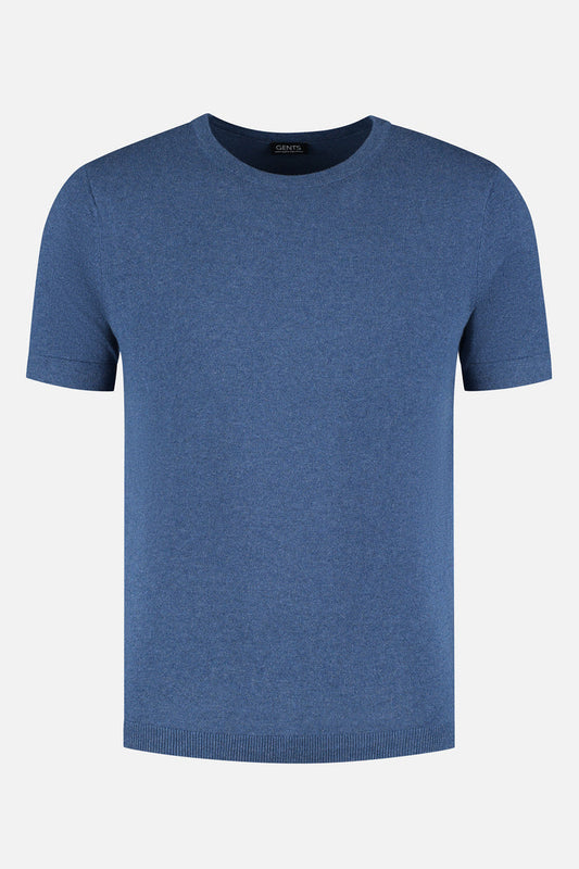 T-shirt knitted denimblauw