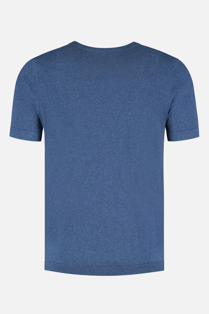 T-shirt knitted denimblauw