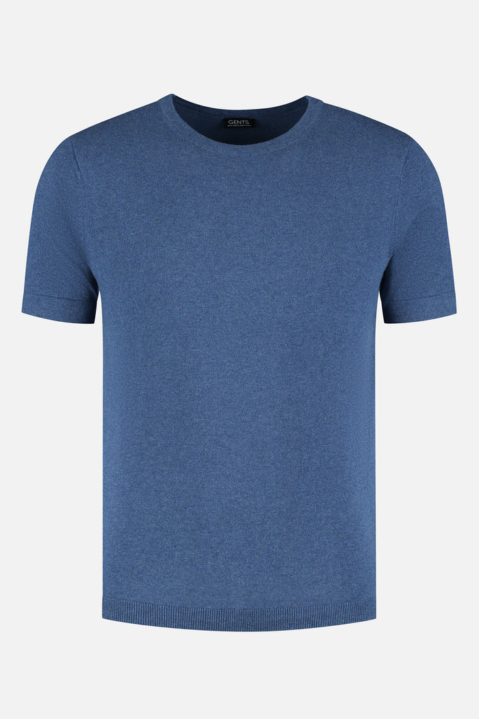 T-shirt knitted denimblauw