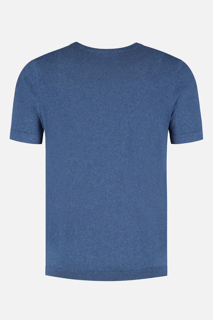 T-shirt knitted denimblauw