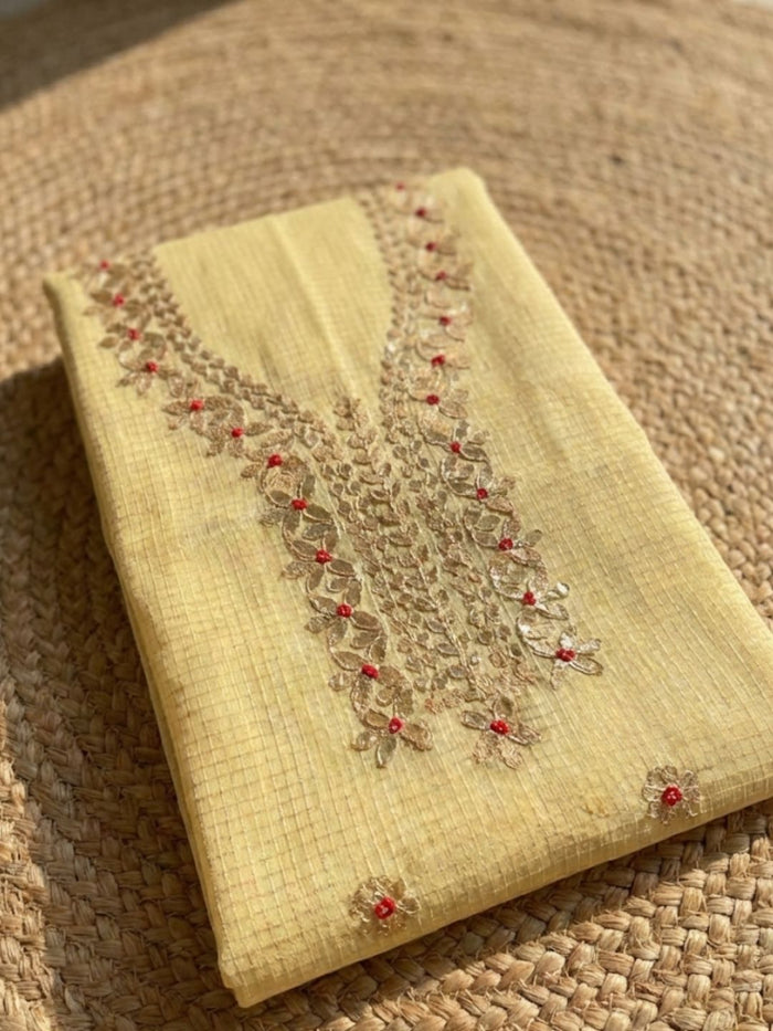 Indiehaat | Kota Cotton Gota Patti Suit Material Beige