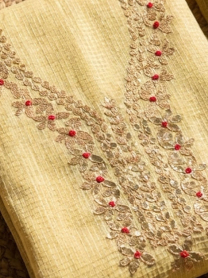 Indiehaat | Kota Cotton Gota Patti Suit Material Beige