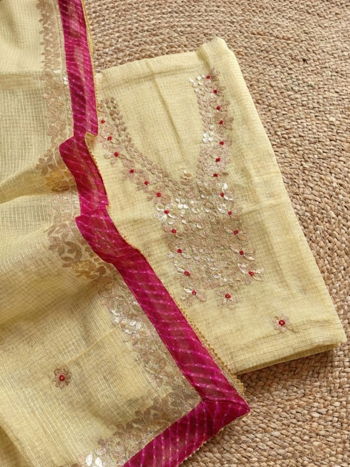Indiehaat | Kota Cotton Gota Patti Suit Material Beige