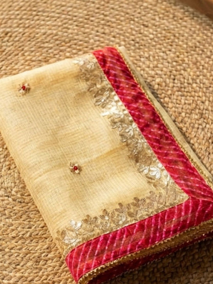Indiehaat | Kota Cotton Gota Patti Suit Material Beige