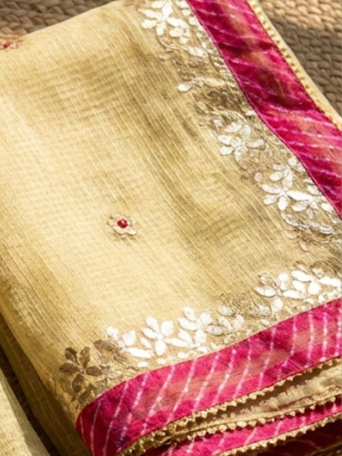 Indiehaat | Kota Cotton Gota Patti Suit Material Beige
